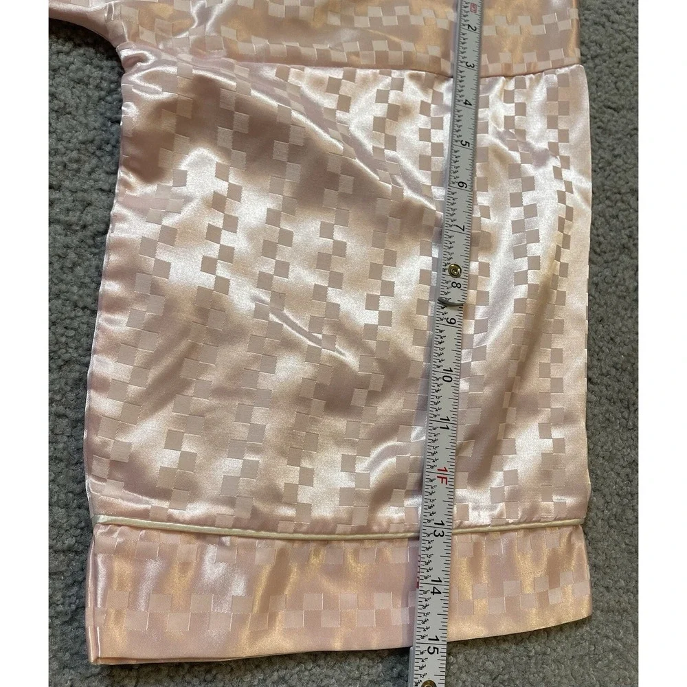 Vtg Lord & Taylor Kimono Long Robe Women's Intimate Sz M Pink Satin Check Pocket